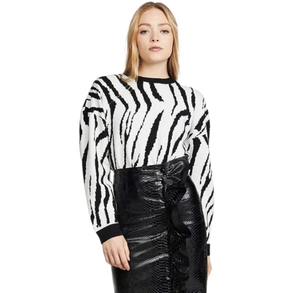Endless Rose Zebra Print Knit Soft Pullover Sweater